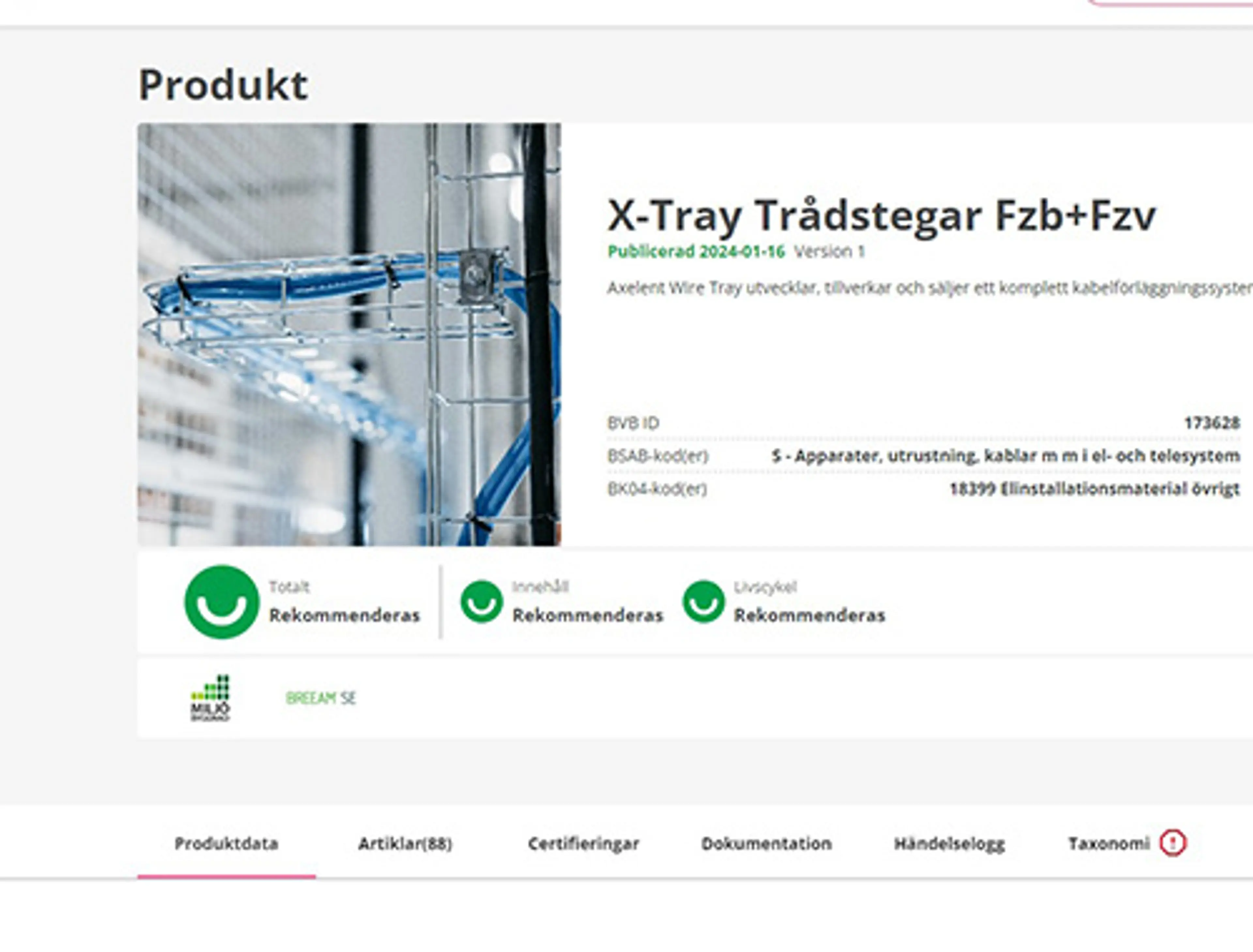 Byggvarubedömningen Axelent Wire Tray